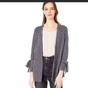 NIC & ZOE OPEN FRONT STRIPED CARDIGAN NAVY/WHITE SIZE MEDIUM